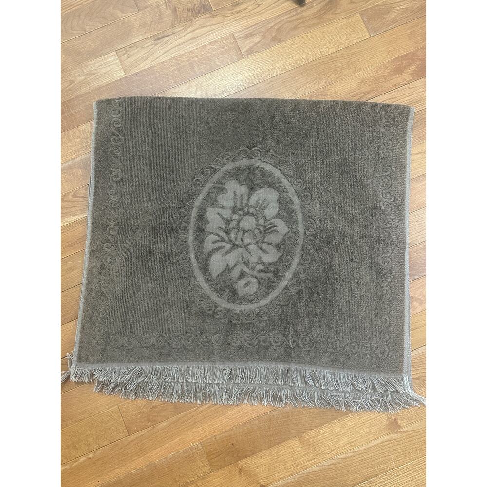 Vintage 1970s Brown Floral Fringed Bath Towel